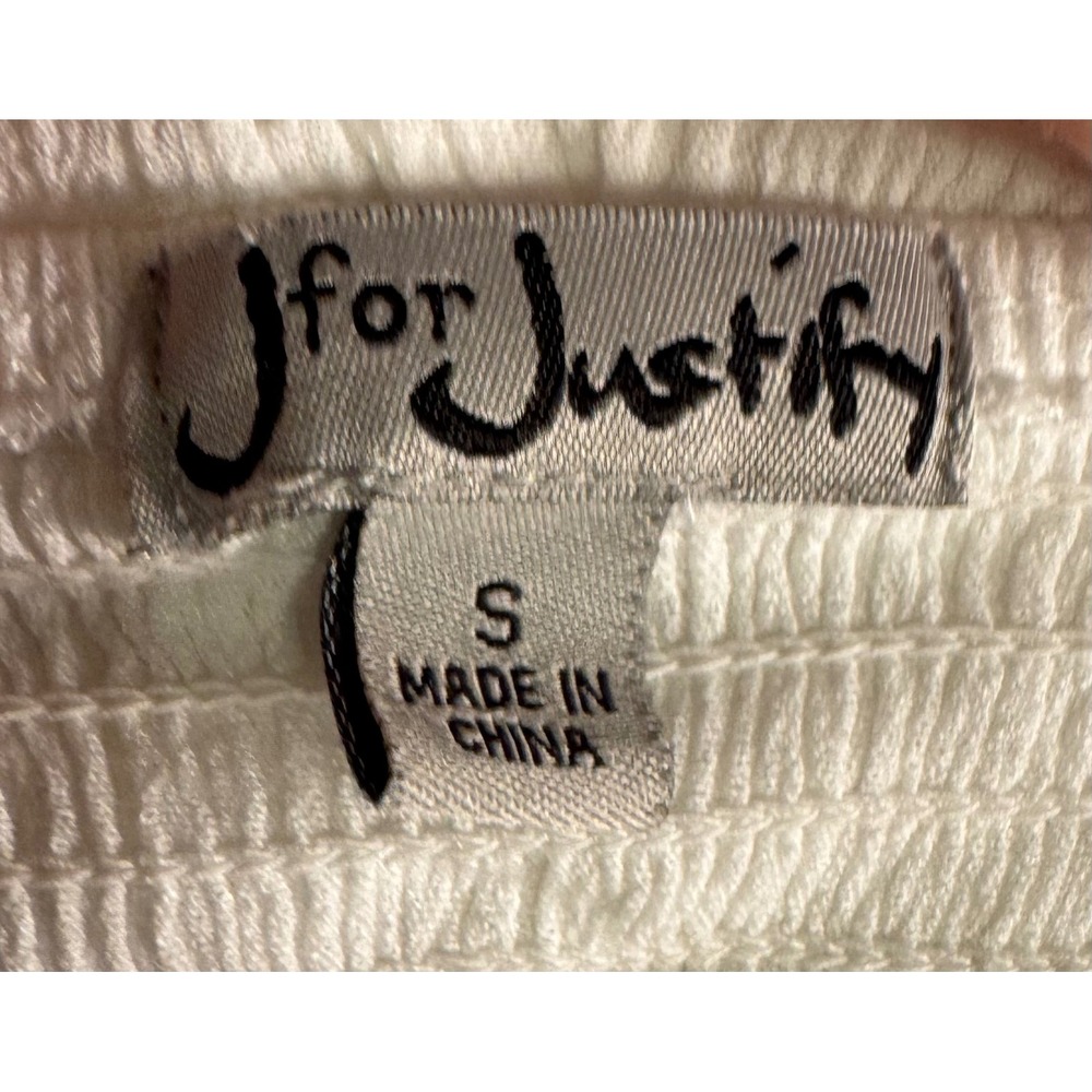 J for Justify White Romper Mini Dress Ruffle Off Shoulder‎ Pom Pom Trim Small - Picture 2 of 8